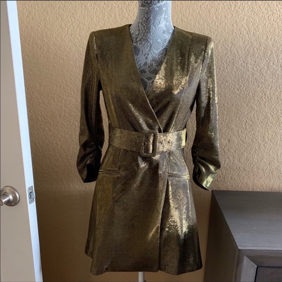 belted metallic thread dress